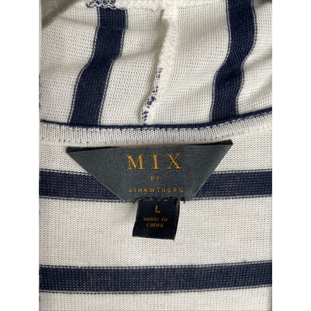 Mix by 41 Hawthorn Women’s White Open Cardigan - Large - White with Navy Stripes - Picture 2 of 5